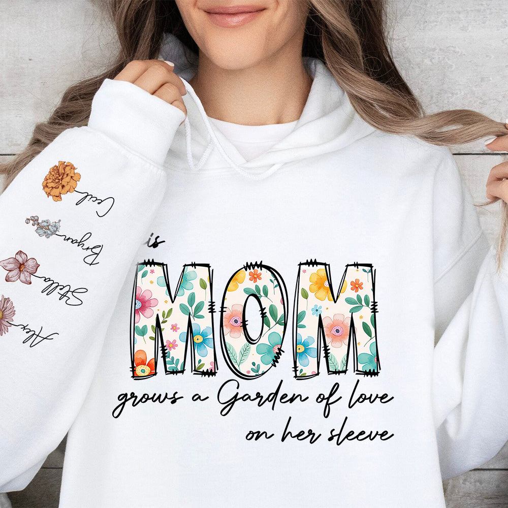 50%OFF⭐️Personalized This Mom Grows A Garden Of Love On Her Sleeve Birth Flower Hoodie