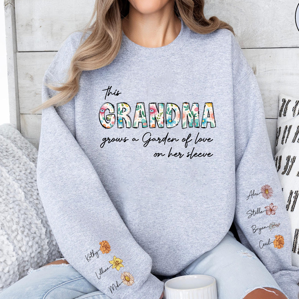 50%OFF⭐️Personalized This Mom Grows A Garden Of Love On Her Sleeve Birth Flower Hoodie