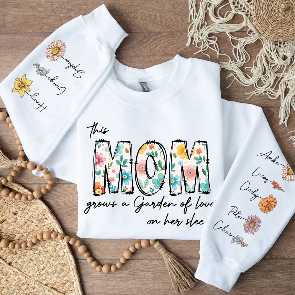 50%OFF⭐️Personalized This Mom Grows A Garden Of Love On Her Sleeve Birth Flower Hoodie