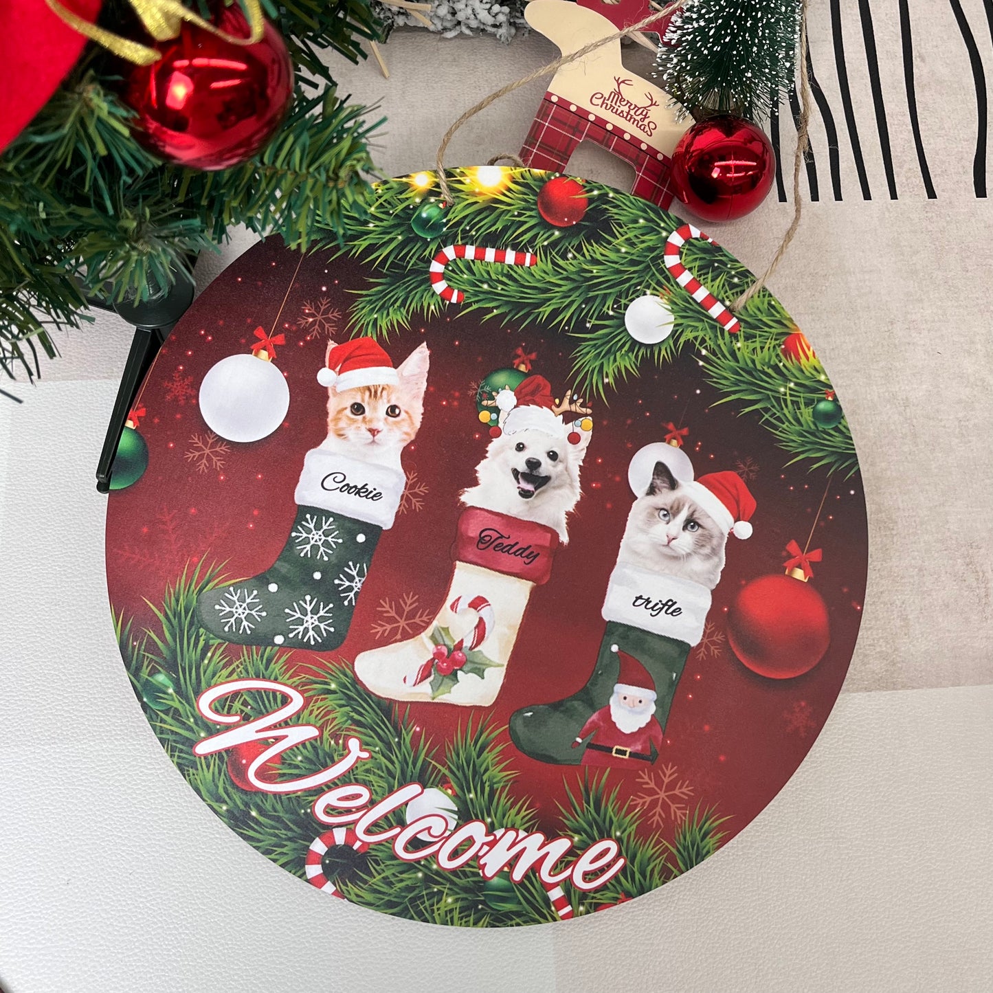 50%OFF⭐️Custom Pet on Stockings Round Wooden Sign