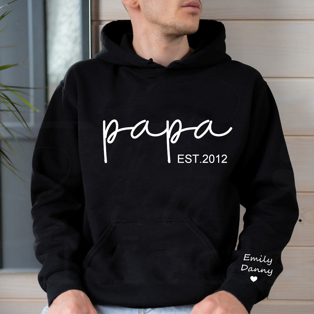 Personalized Papa Crewneck/Hoodie with Children Name on Sleeve