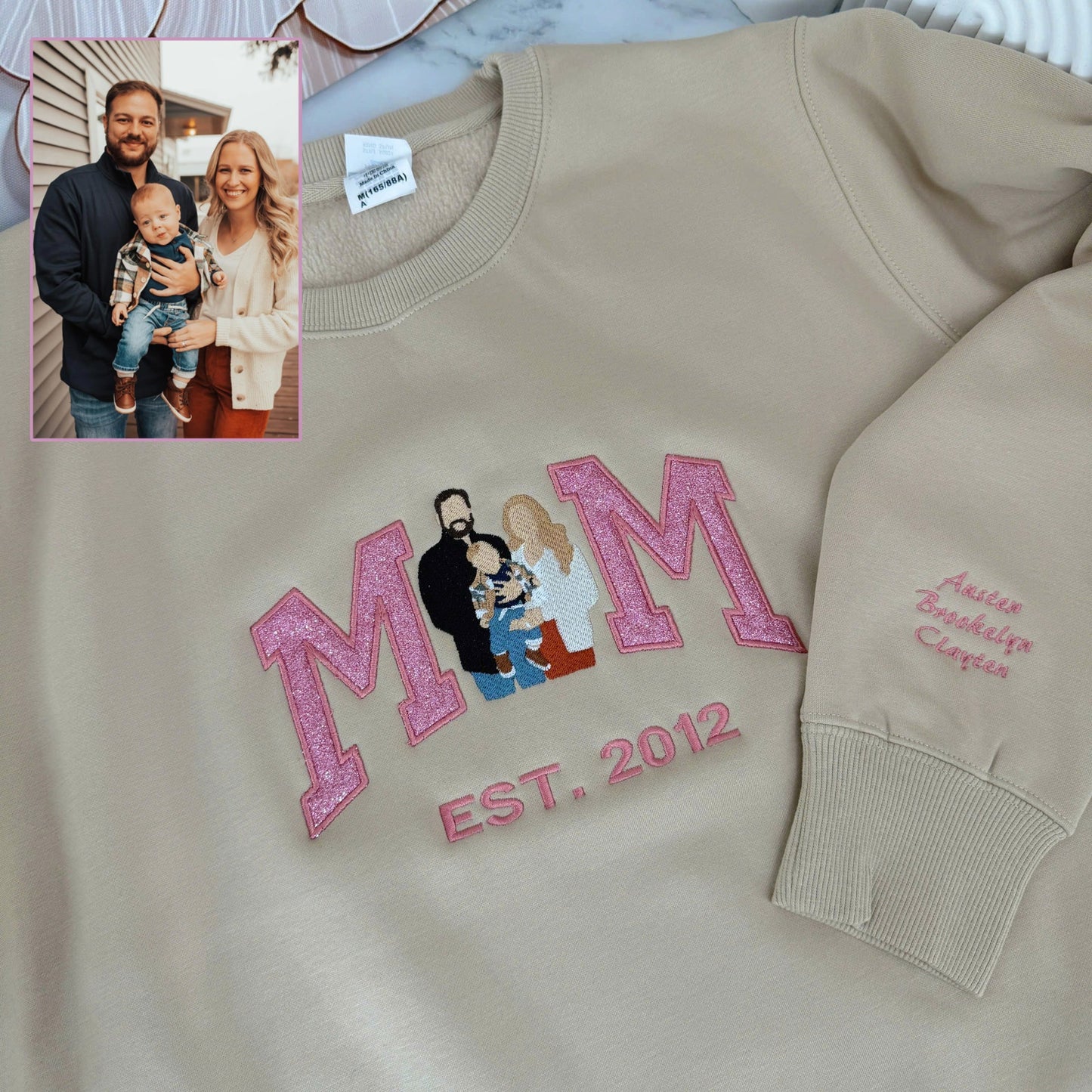 Personalized Embroidered Family Photo Glitter Hoodie Sweatshirt