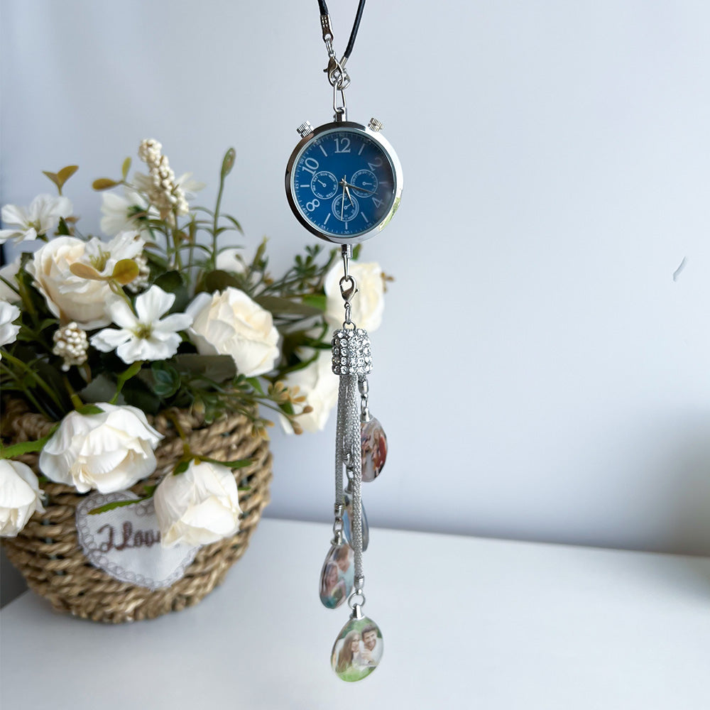 Personalized Photo Car Aromatherapy Clock Lucky Crystal Pendant