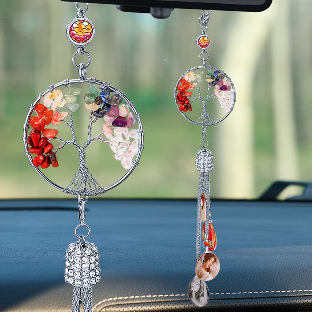 Arbre de vie de la Kabbale Pendentifs de rétroviseur avec breloque en cristal photo personnalisée