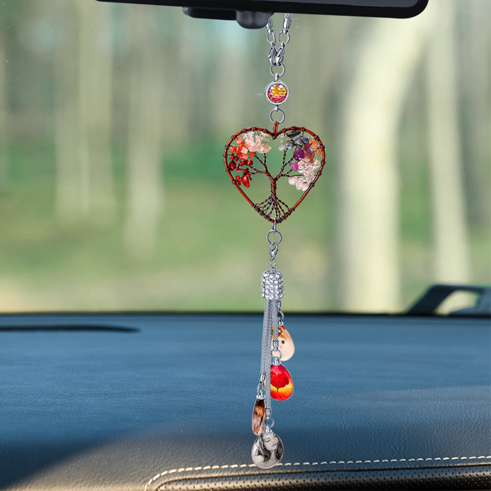 Arbre de vie de la Kabbale Pendentifs de rétroviseur avec breloque en cristal photo personnalisée