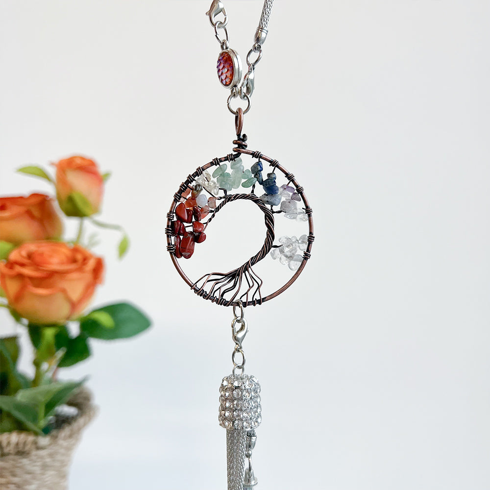 Arbre de vie de la Kabbale Pendentifs de rétroviseur avec breloque en cristal photo personnalisée