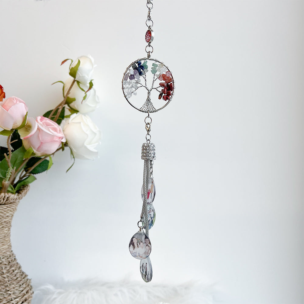 Arbre de vie de la Kabbale Pendentifs de rétroviseur avec breloque en cristal photo personnalisée