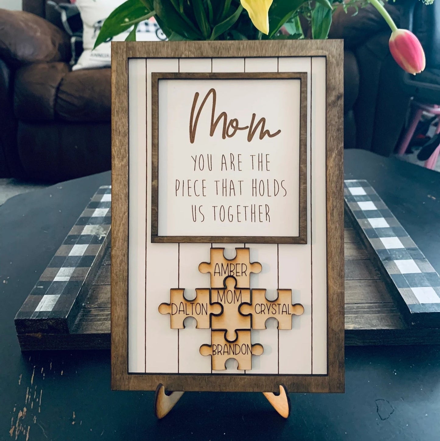 Personalized Rectangle Wooden Puzzle Frame Gift for Mom