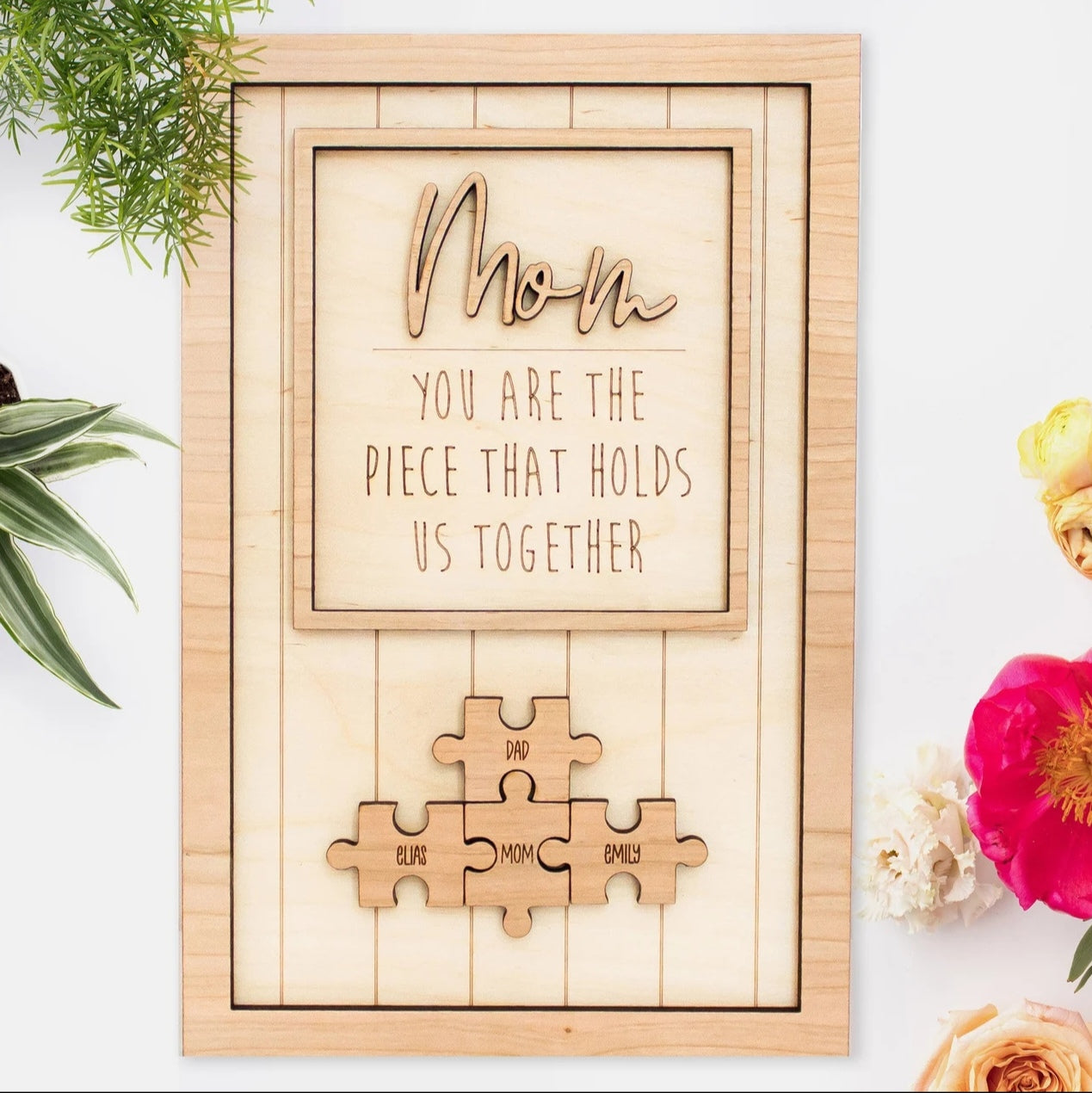 Personalized Rectangle Wooden Puzzle Frame Gift for Mom