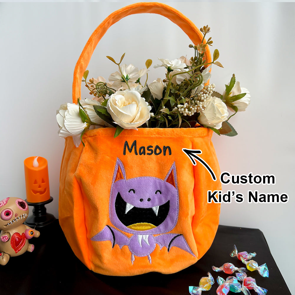 Custom Name Pumpkin Embroidered Plush Trick or Treat Bag