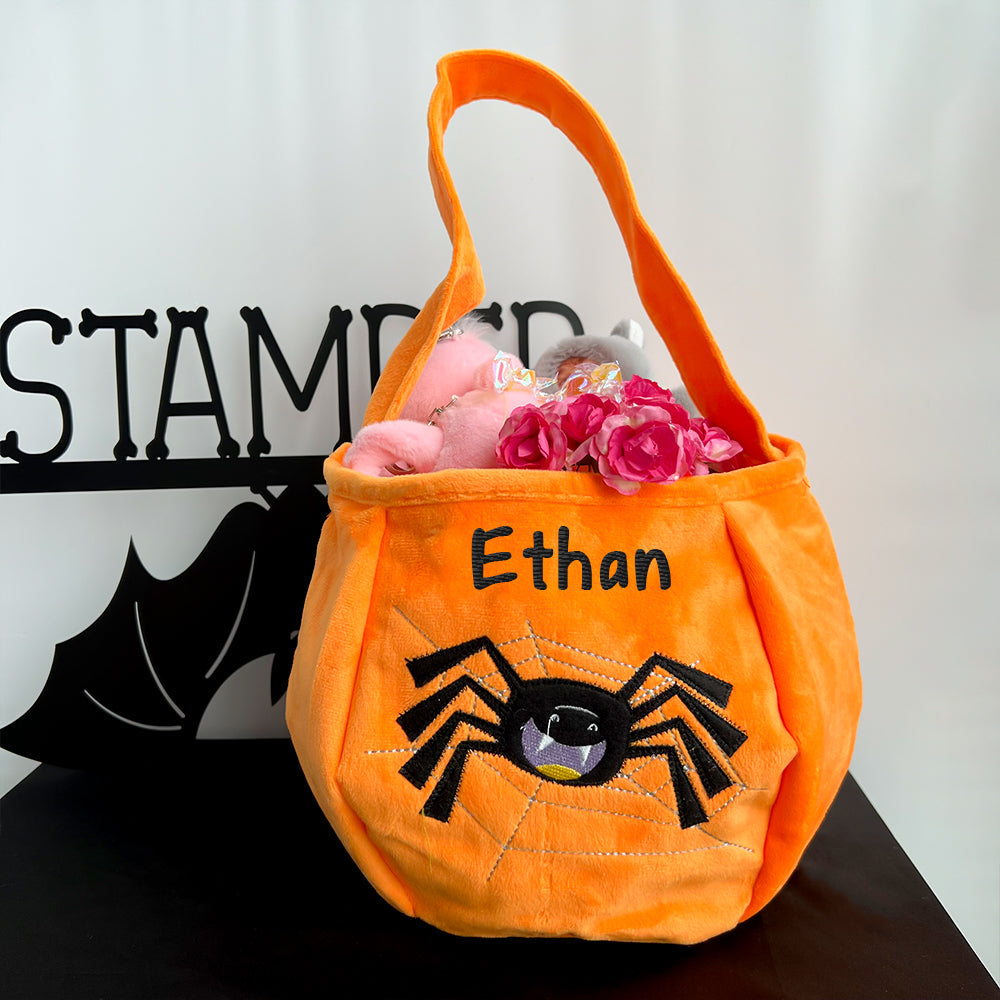 Custom Name Pumpkin Embroidered Plush Trick or Treat Bag