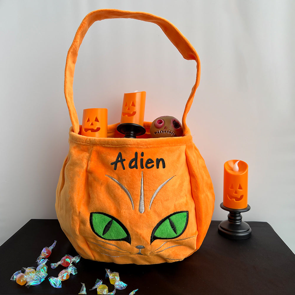 Custom Name Pumpkin Embroidered Plush Trick or Treat Bag