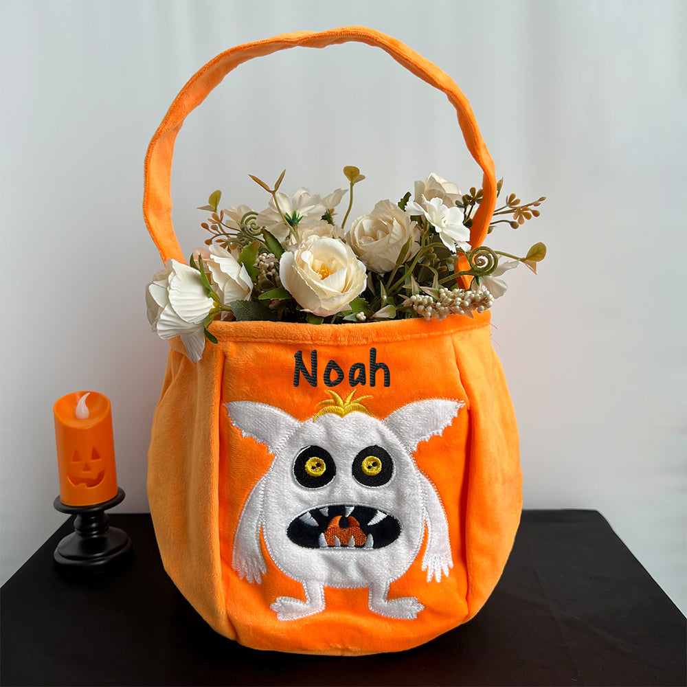 Custom Name Pumpkin Embroidered Plush Trick or Treat Bag