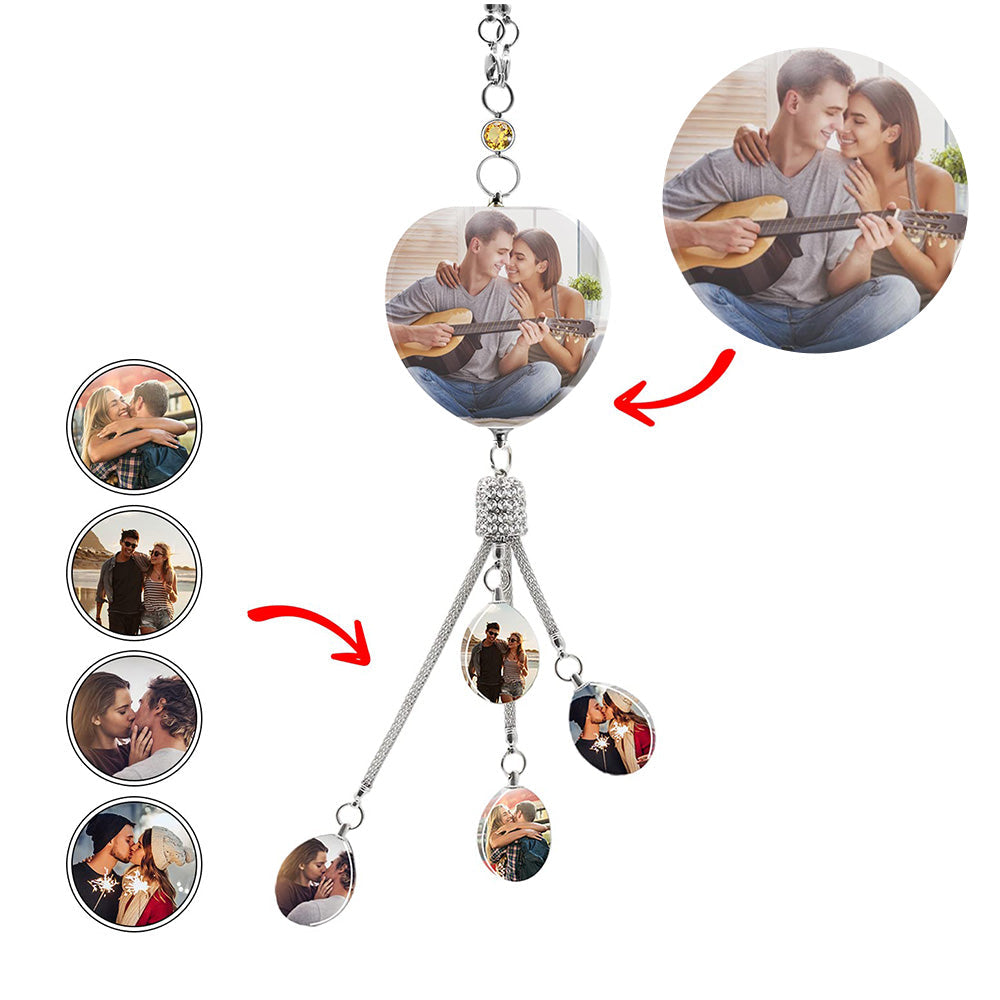 Personalized Photo Crystal Charm Rearview Mirror Pendants