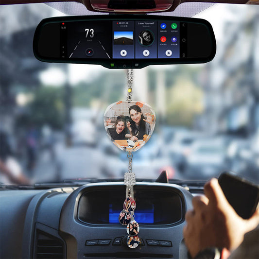 Personalized Photo Crystal Charm Rearview Mirror Pendants