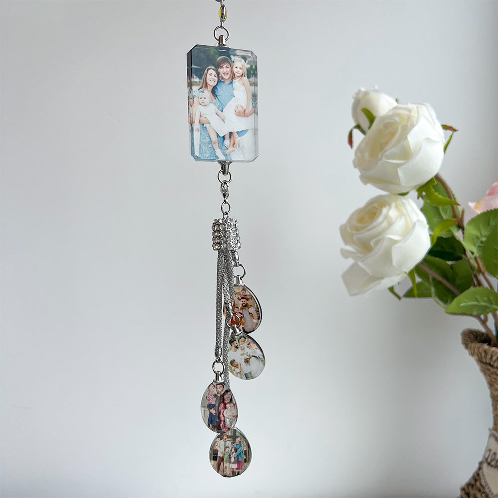 Personalized Photo Crystal Charm Rearview Mirror Pendants