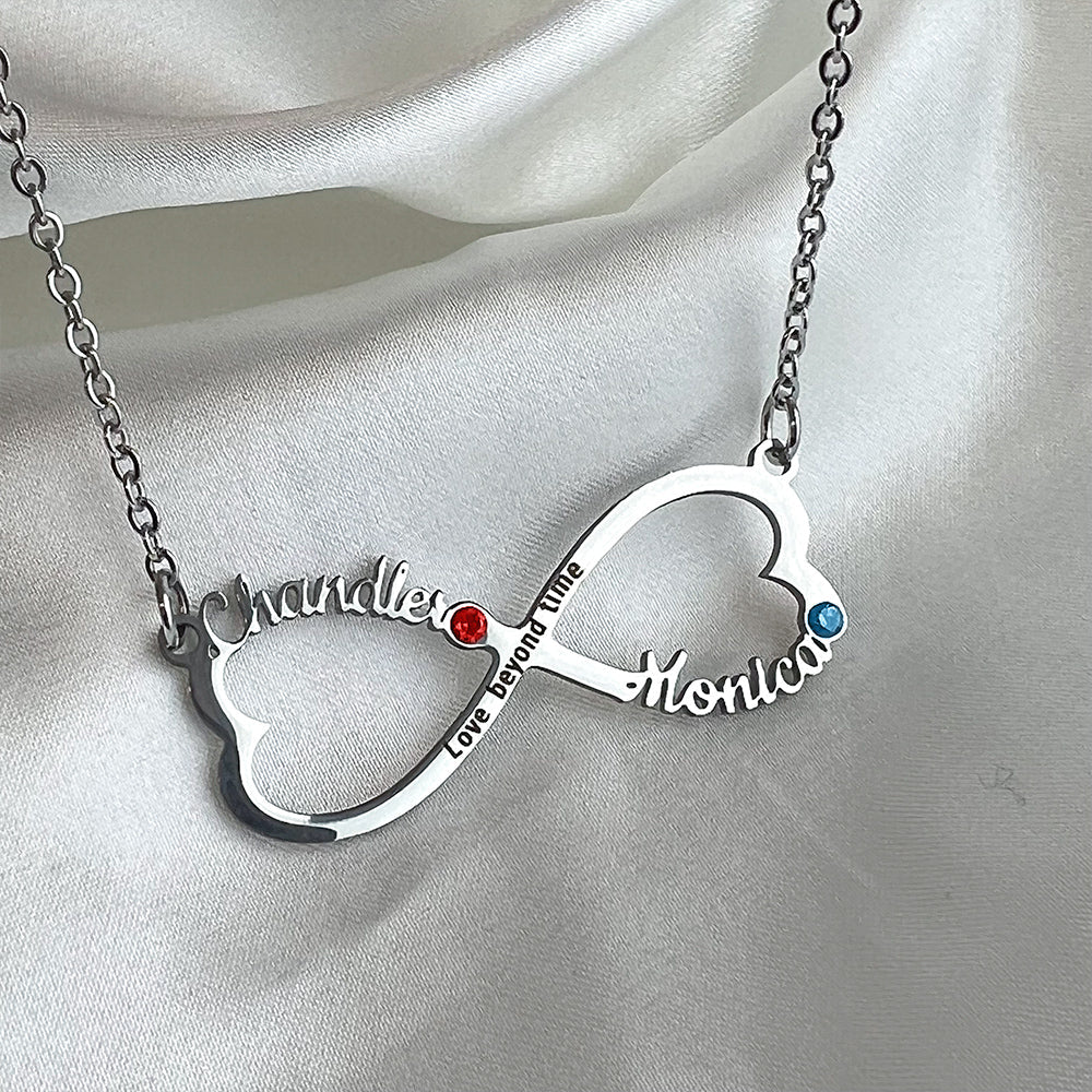 Personalized Heart Infinity Necklace With Name Birthstone Love Beyond Time