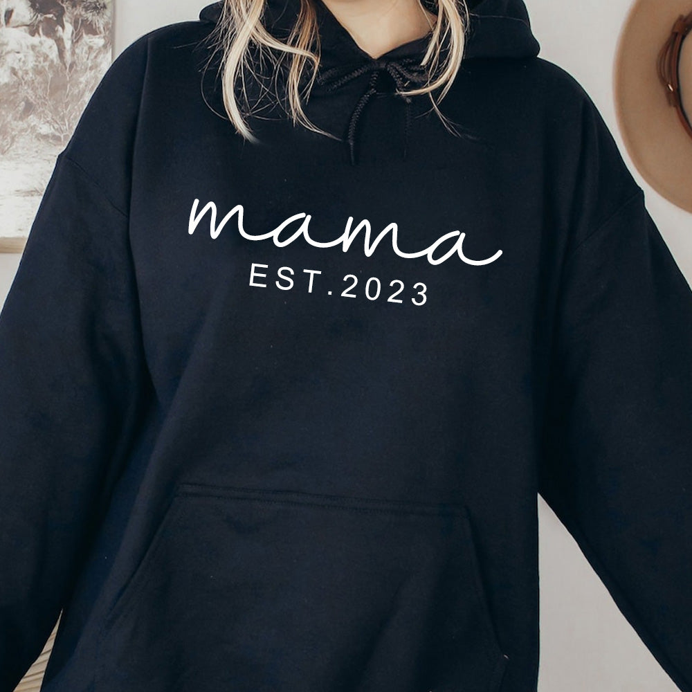 Personalized Mama T-shirt Hoodie with Children Name on Sleeve