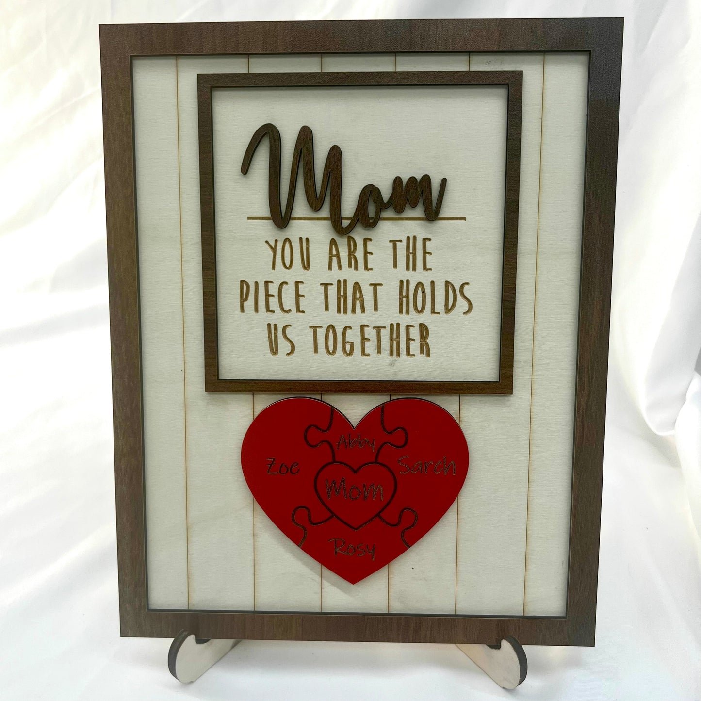 Personalized Rectangle Wooden Puzzle Frame with Bottom Heart Gift for Mom