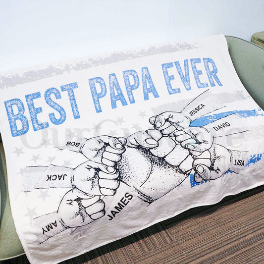 Personalized BEST DAD EVER With Kid's Fists & Names Blanket