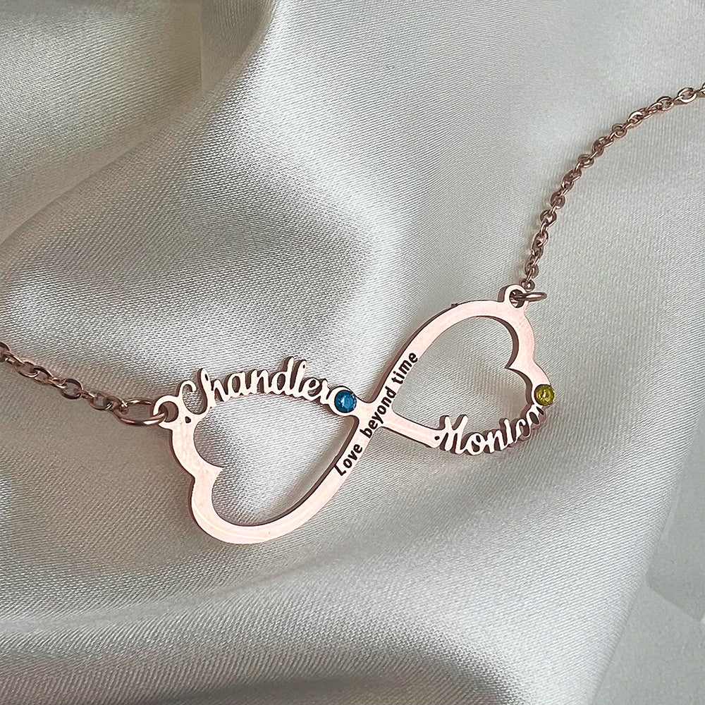 Personalized Heart Infinity Necklace With Name Birthstone Love Beyond Time