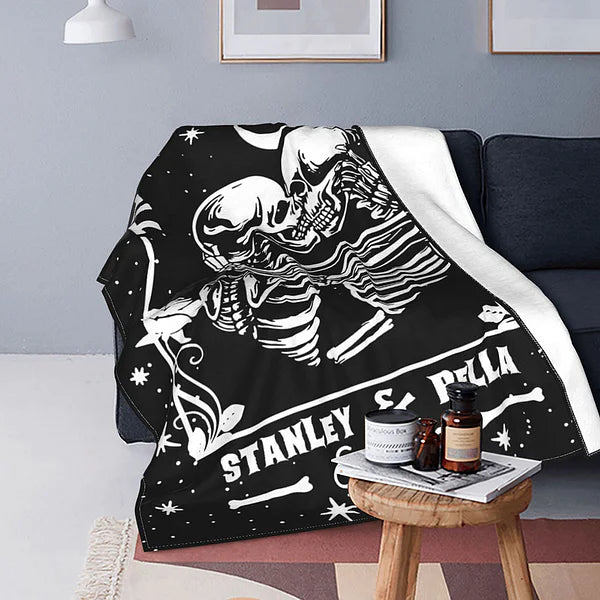 Personalised Till Death Do Us Part Couple Skull Flannel Blankets, Skeleton Blanket