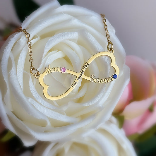 Personalized Heart Infinity Necklace With Name Birthstone Love Beyond Time