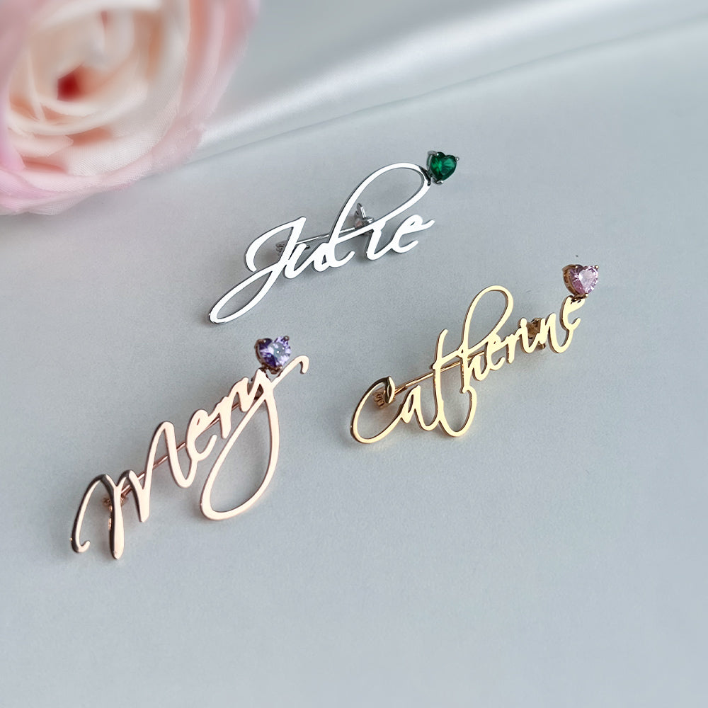 Personalized Name Brooch With Birthstone