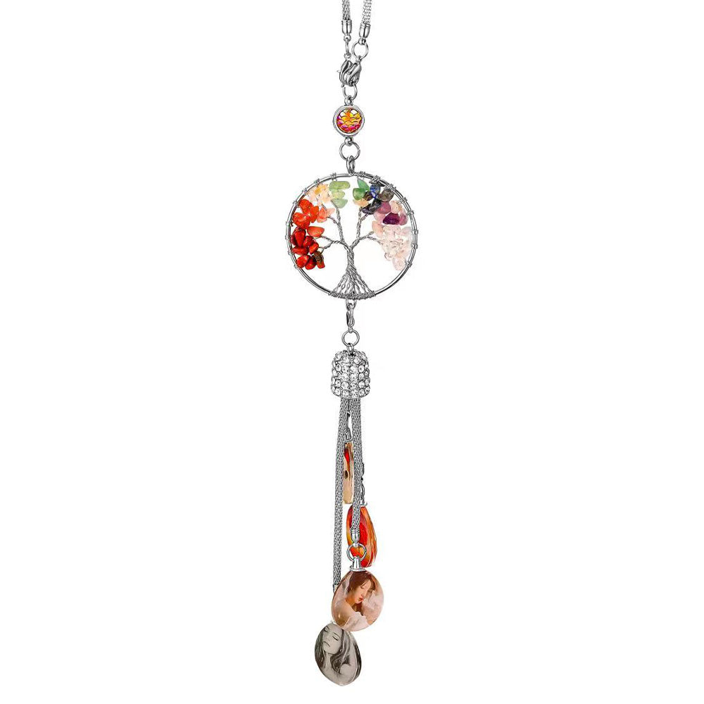 Arbre de vie de la Kabbale Pendentifs de rétroviseur avec breloque en cristal photo personnalisée