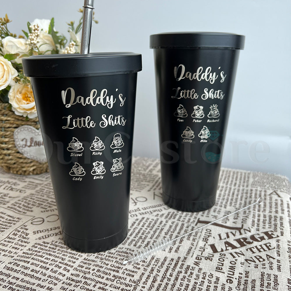 Personalized Daddy's Little Shits Stainless Steel Water Cup