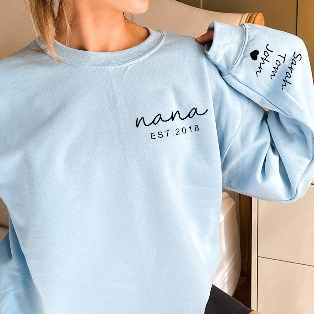 Personalized Mama T-shirt Hoodie with Children Name on Sleeve