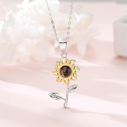 Personalized Photo Projection Sunflower Necklace