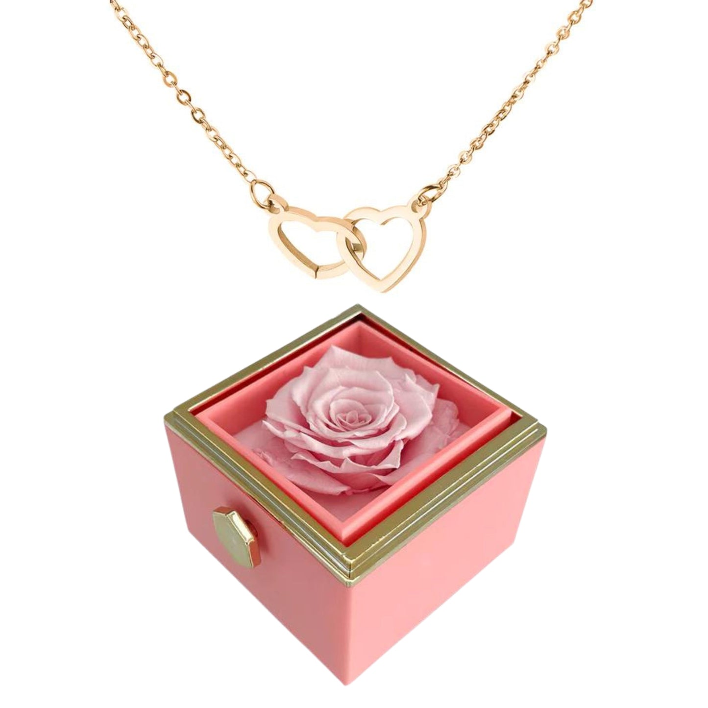 ETERNALLY PRESERVED ROTATING ROSE BOX -  ENGRAVED HEART NECKLACE