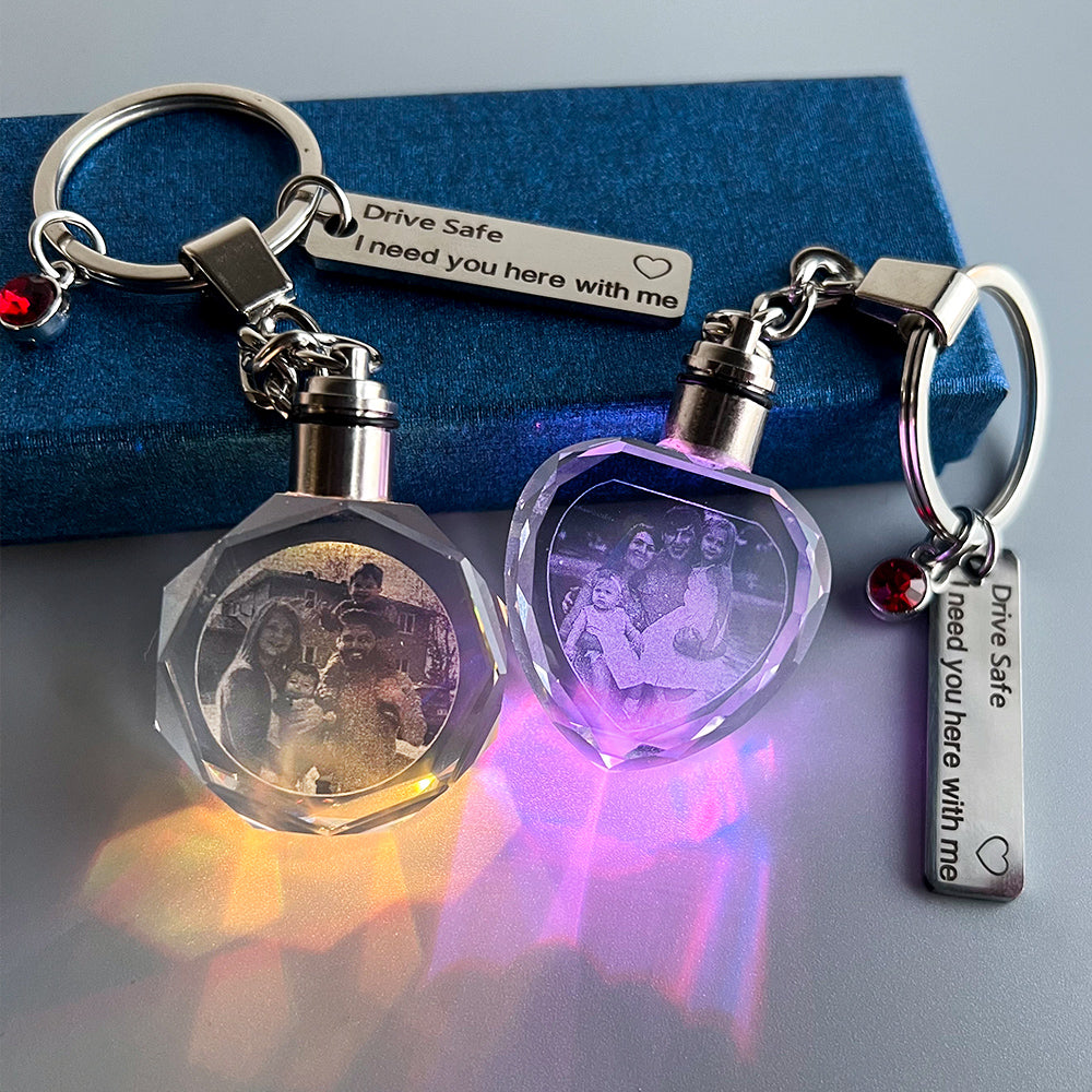 Personalized K9 Crystal Photo Key Chain Laser Engraved LED Light Keychain