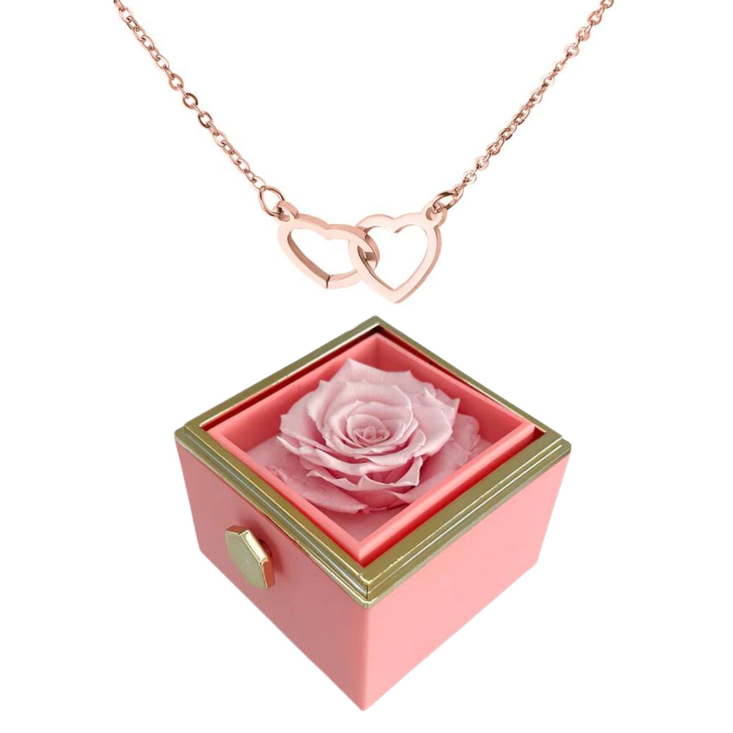 ETERNALLY PRESERVED ROTATING ROSE BOX -  ENGRAVED HEART NECKLACE
