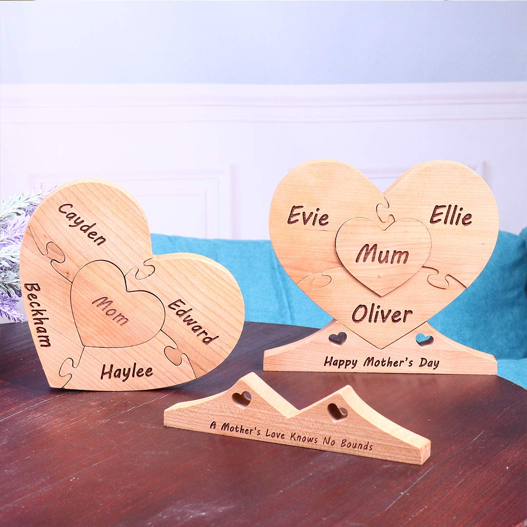 Personalized Name Heart Puzzle Stakes Frame Gift for Mom