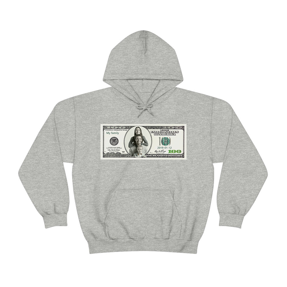 Custom 100 Dollar Bill Printed Hoodies, Crewneck