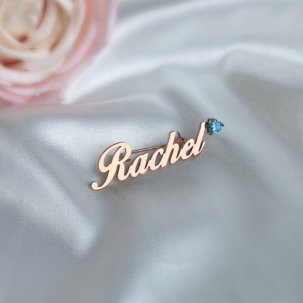 Personalized Name Brooch With Birthstone