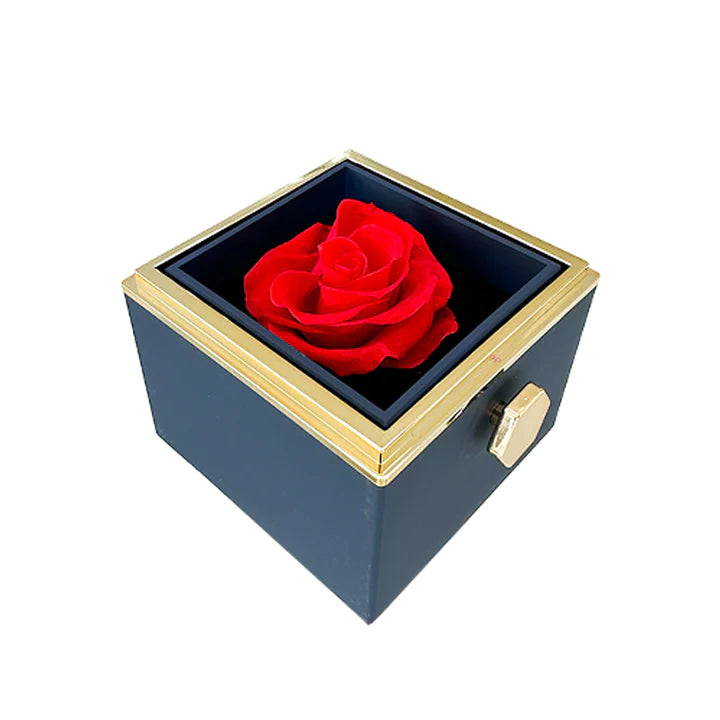 ETERNALLY PRESERVED ROTATING ROSE BOX -  ENGRAVED HEART NECKLACE