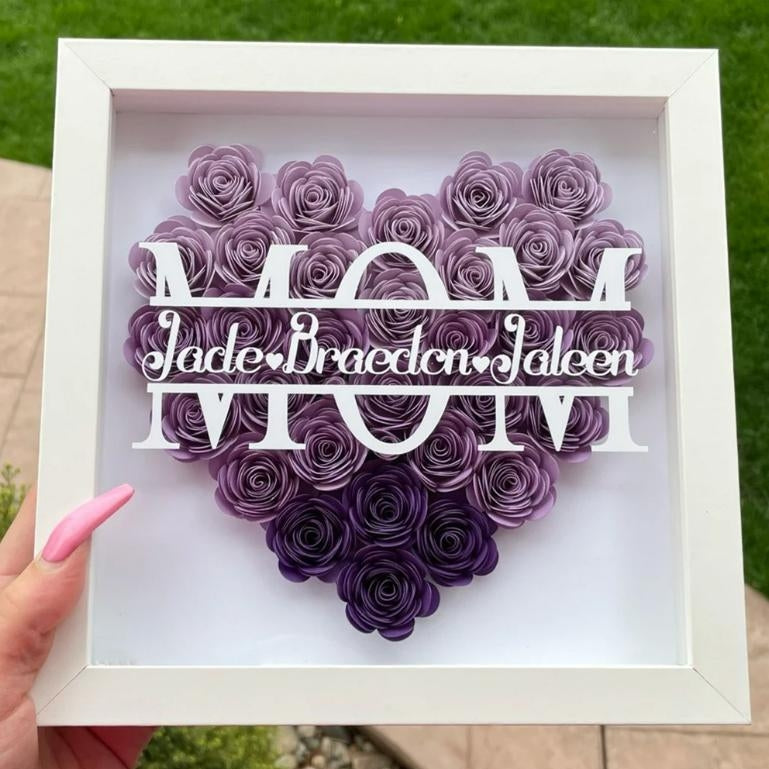 Mom Heart Shaped Monogram Flower Shadow Box