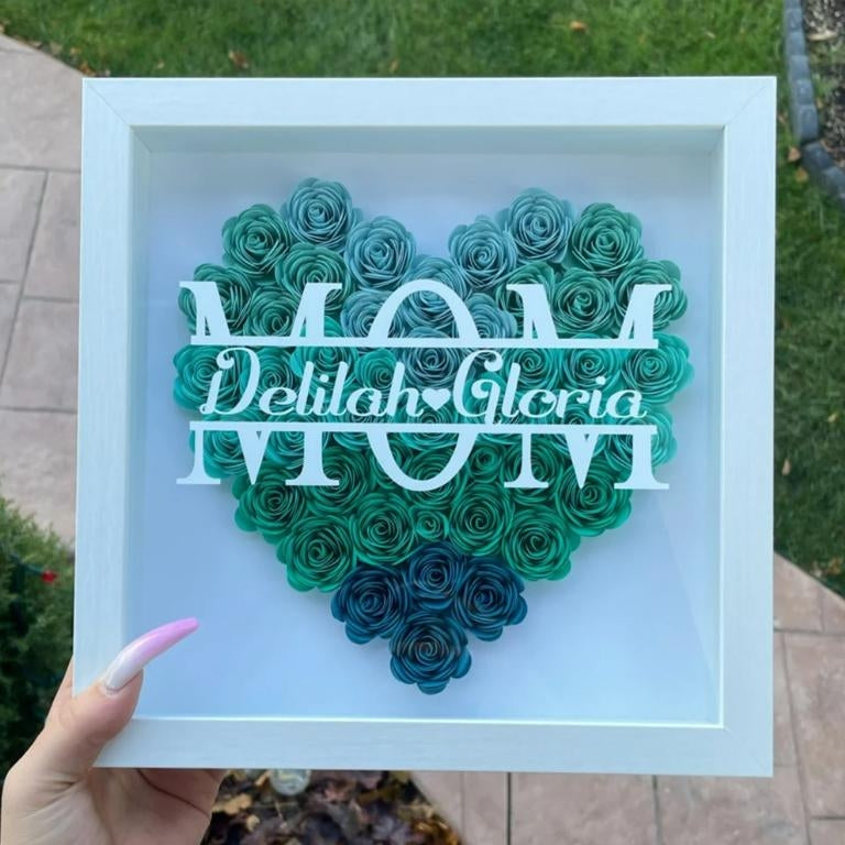 Mom Heart Shaped Monogram Flower Shadow Box