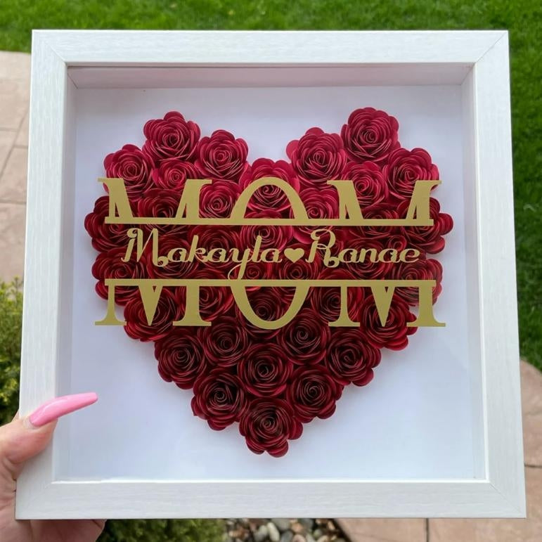 Mom Heart Shaped Monogram Flower Shadow Box