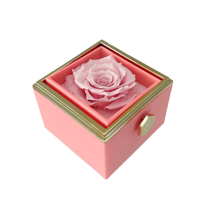 ETERNALLY PRESERVED ROTATING ROSE BOX -  ENGRAVED HEART NECKLACE