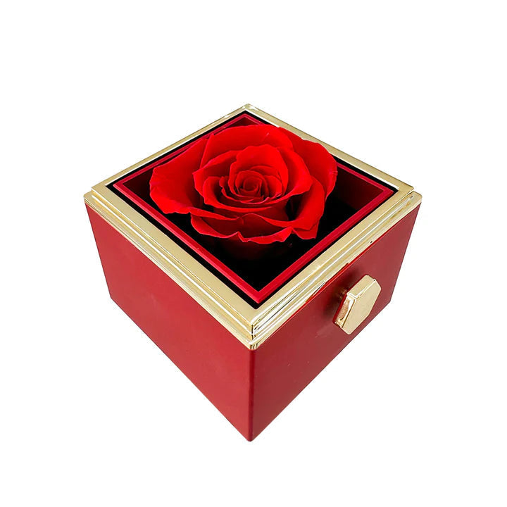 ETERNALLY PRESERVED ROTATING ROSE BOX -  ENGRAVED HEART NECKLACE