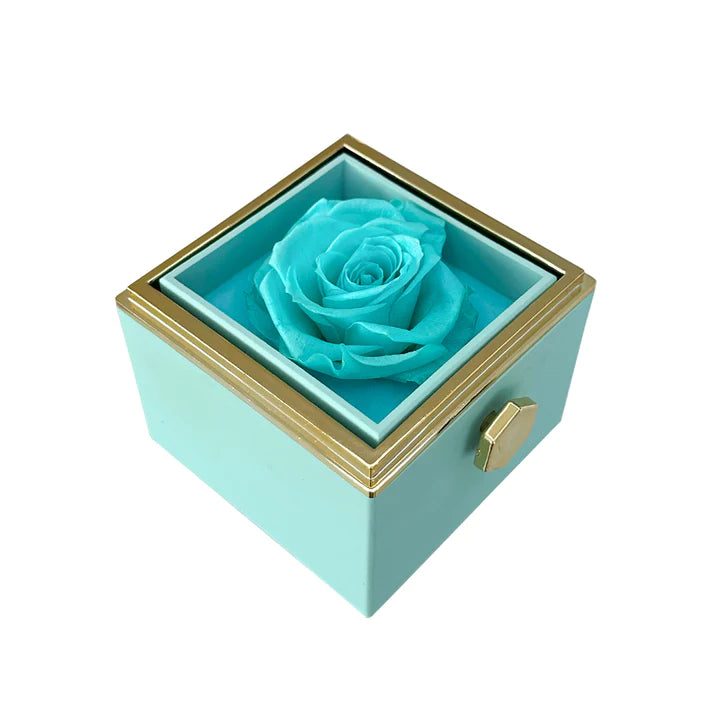 ETERNALLY PRESERVED ROTATING ROSE BOX -  ENGRAVED HEART NECKLACE