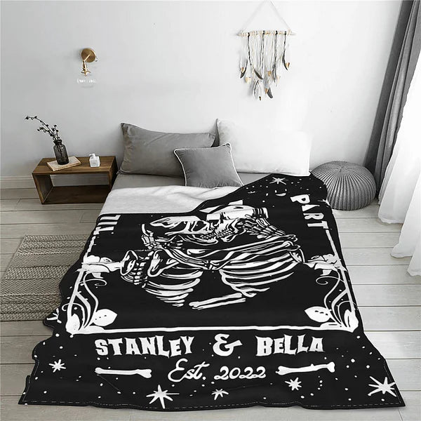 Personalised Till Death Do Us Part Couple Skull Flannel Blankets, Skeleton Blanket