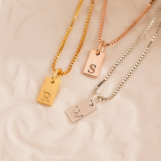 Customized Dainty Initial Tag Necklace With Birthstone
