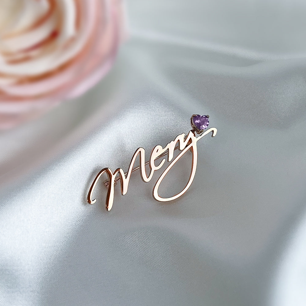 Personalized Name Brooch With Birthstone